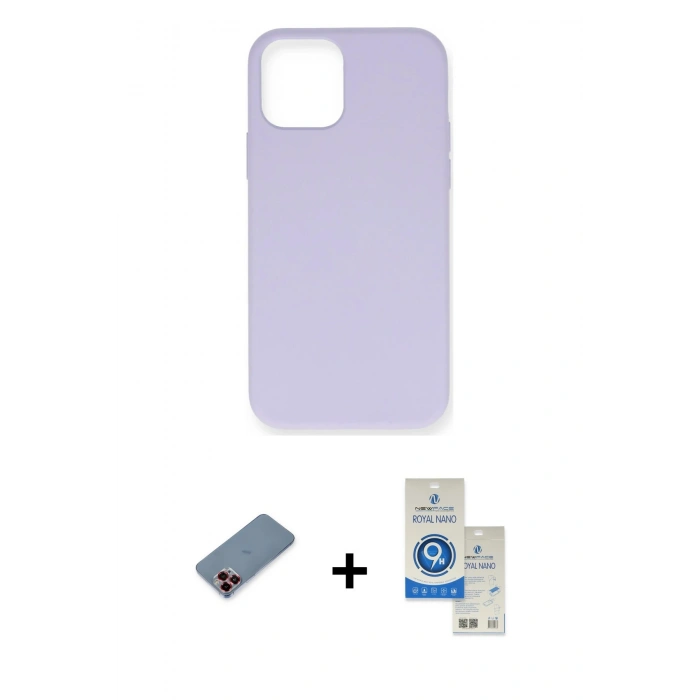 MARSİLYAN™- iPhone 12 Pro Max Kılıf Ahenk Serisi - Şeffaf Royal Nano Ekran Koruyucu + Metal Kamera Lens Koruma Cam - KI