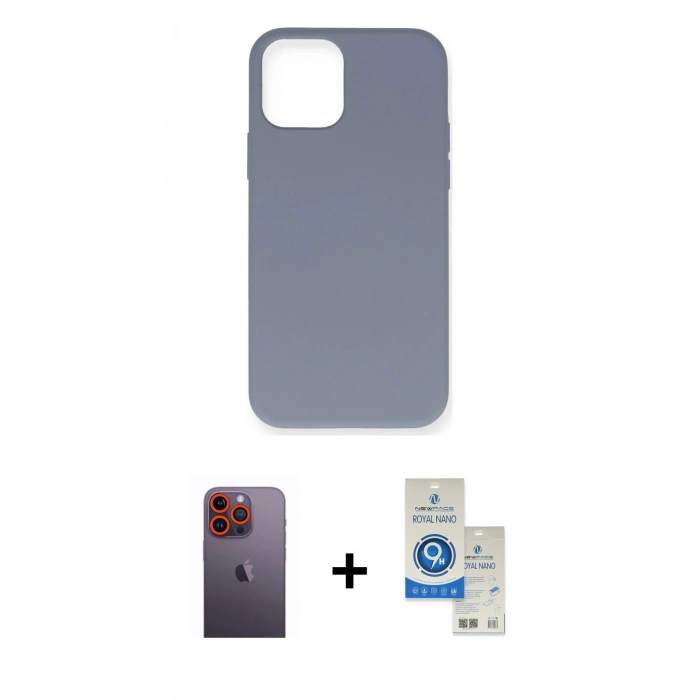MARSİLYAN™- iPhone 12 Pro Max Kılıf Ahenk Serisi - Şeffaf Royal Nano Ekran Koruyucu + Neon Fosforlu Kamera Lens - TU