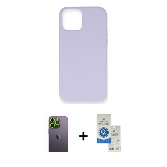 MARSİLYAN™- iPhone 12 Pro Max Kılıf Ahenk Serisi - Şeffaf Royal Nano Ekran Koruyucu + Neon Fosforlu Kamera Lens - YL