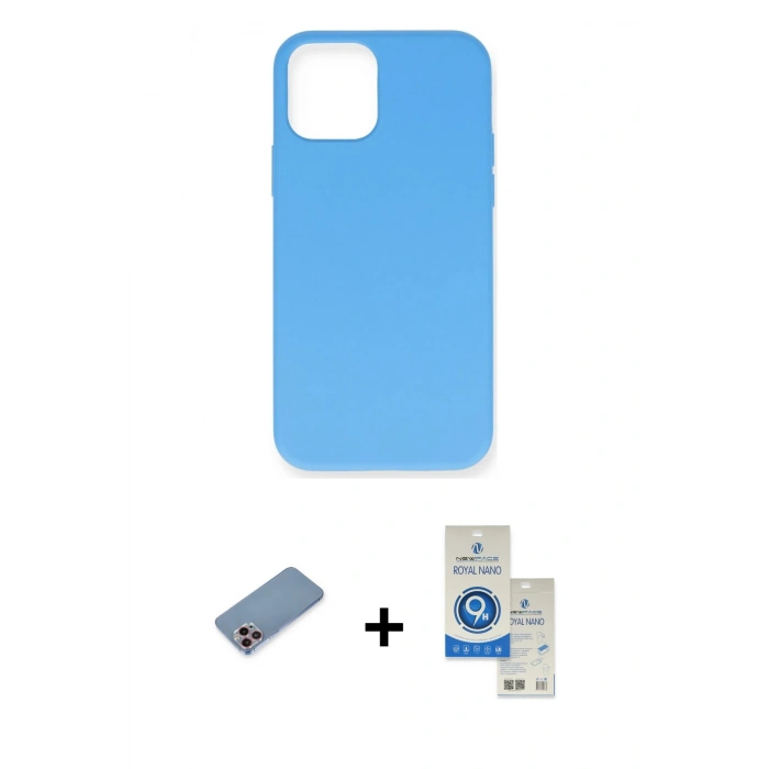 MARSİLYAN™- iPhone 12 Pro Max Kılıf Ahenk Serisi - Şeffaf Royal Nano Ekran Koruyucu + Shine Kamera Lens Koruma Cam - PE