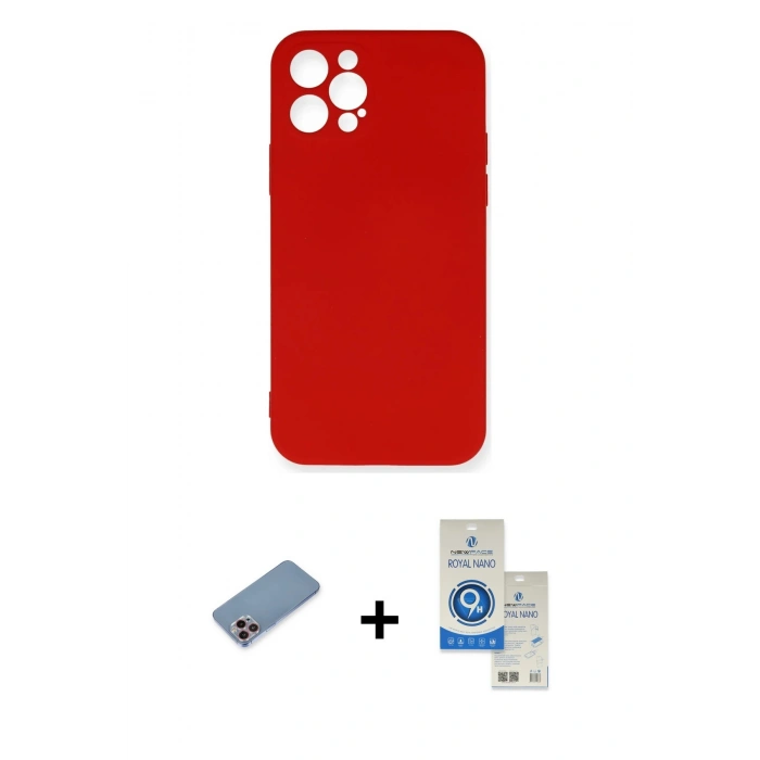 MARSİLYAN™- iPhone 12 Pro Max Kılıf Ahenk Serisi - Şeffaf Royal Nano Ekran Koruyucu + Shine Kamera Lens Koruma Cam - PE