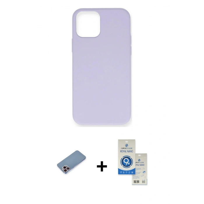MARSİLYAN™- iPhone 12 Pro Max Kılıf Ahenk Serisi - Şeffaf Royal Nano Ekran Koruyucu + Shine Kamera Lens Koruma Cam - PE