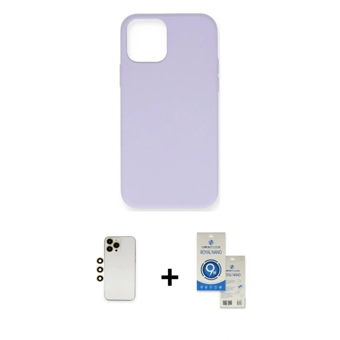 MARSİLYAN™- iPhone 12 Pro Max Kılıf Ahenk Serisi - Şeffaf Royal Nano Ekran Koruyucu + Shine Kamera Lens - GD