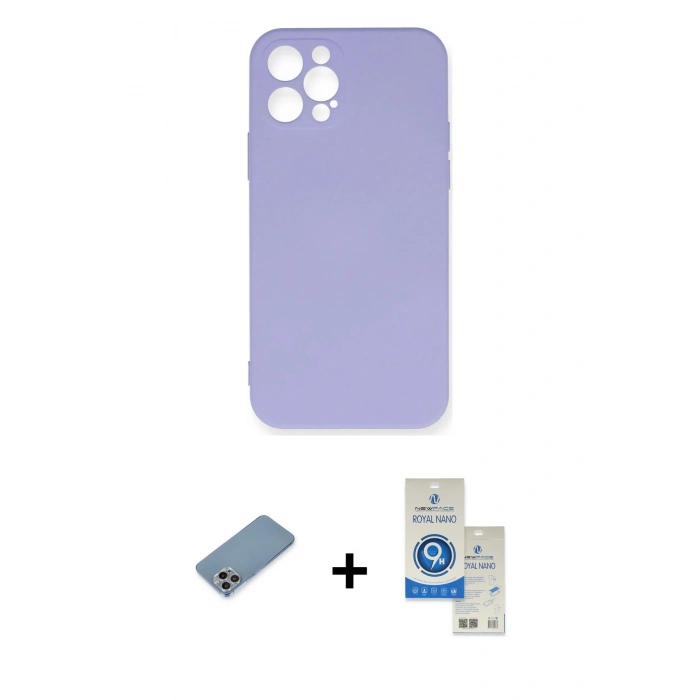 MARSİLYAN™- iPhone 12 Pro Max Kılıf Ahenk Serisi - Şeffaf Royal Nano Ekran Koruyucu + Shine Kamera Lens Koruma Cam - GI