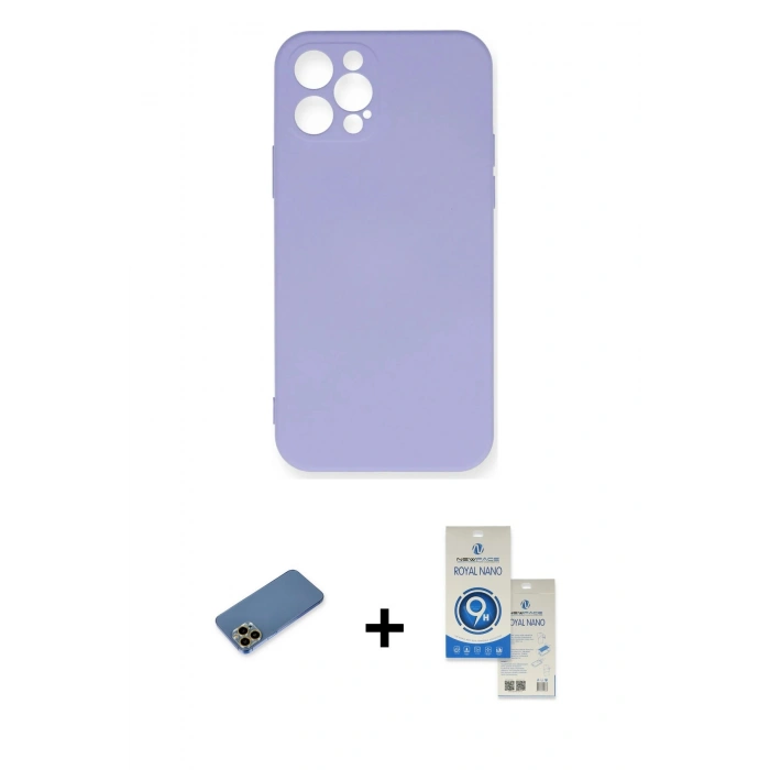 MARSİLYAN™- iPhone 12 Pro Max Kılıf Ahenk Serisi - Şeffaf Royal Nano Ekran Koruyucu + Shine Kamera Lens Koruma Cam - GD