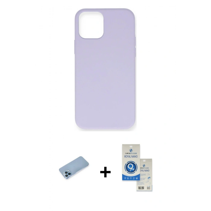 MARSİLYAN™- iPhone 12 Pro Max Kılıf Ahenk Serisi - Şeffaf Royal Nano Ekran Koruyucu + Shine Kamera Lens Koruma Cam - MI