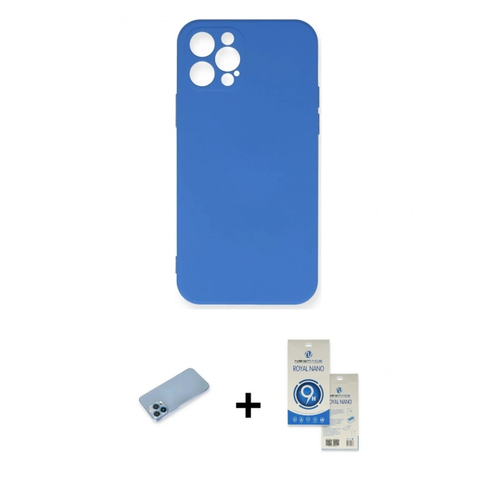 MARSİLYAN™- iPhone 12 Pro Max Kılıf Ahenk Serisi - Şeffaf Royal Nano Ekran Koruyucu + Shine Kamera Lens Koruma Cam - MI