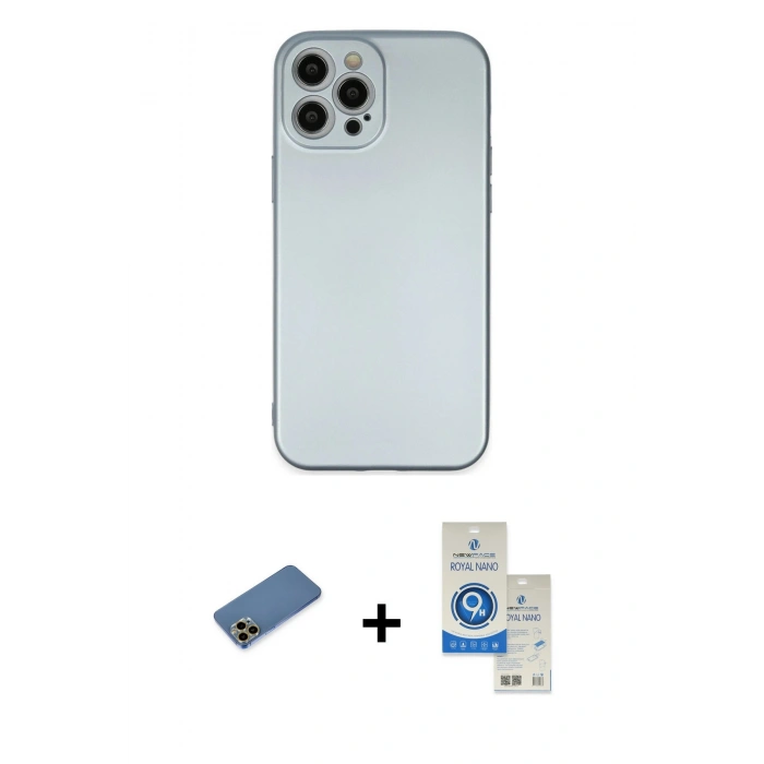 MARSİLYAN™- iPhone 12 Pro Max Kılıf Ahenk Serisi - Şeffaf Royal Nano Ekran Koruyucu + Shine Kamera Lens Koruma Cam - GD