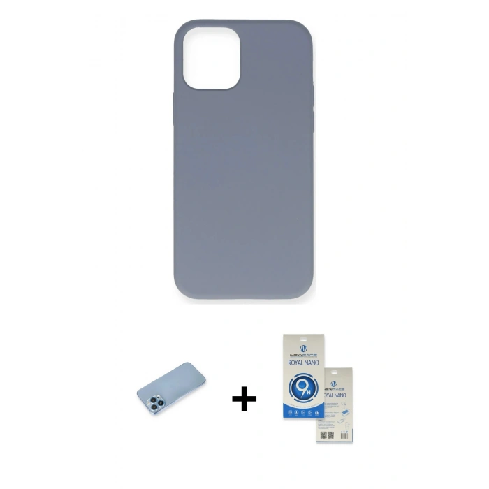 MARSİLYAN™- iPhone 12 Pro Max Kılıf Ahenk Serisi - Şeffaf Royal Nano Ekran Koruyucu + Shine Kamera Lens Koruma Cam - MI