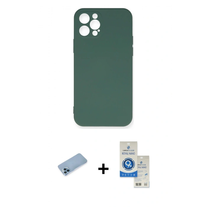 MARSİLYAN™- iPhone 12 Pro Max Kılıf Ahenk Serisi - Şeffaf Royal Nano Ekran Koruyucu + Shine Kamera Lens Koruma Cam - MI