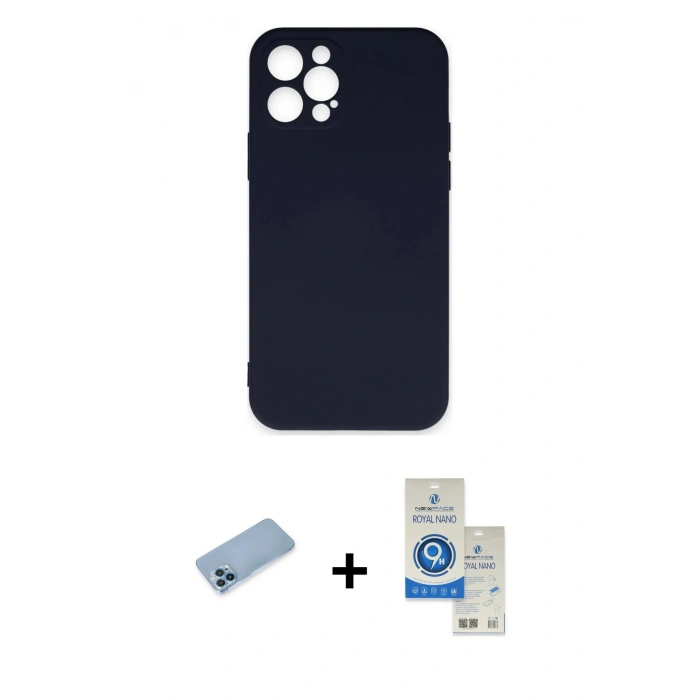 MARSİLYAN™- iPhone 12 Pro Max Kılıf Ahenk Serisi - Şeffaf Royal Nano Ekran Koruyucu + Shine Kamera Lens Koruma Cam - MI