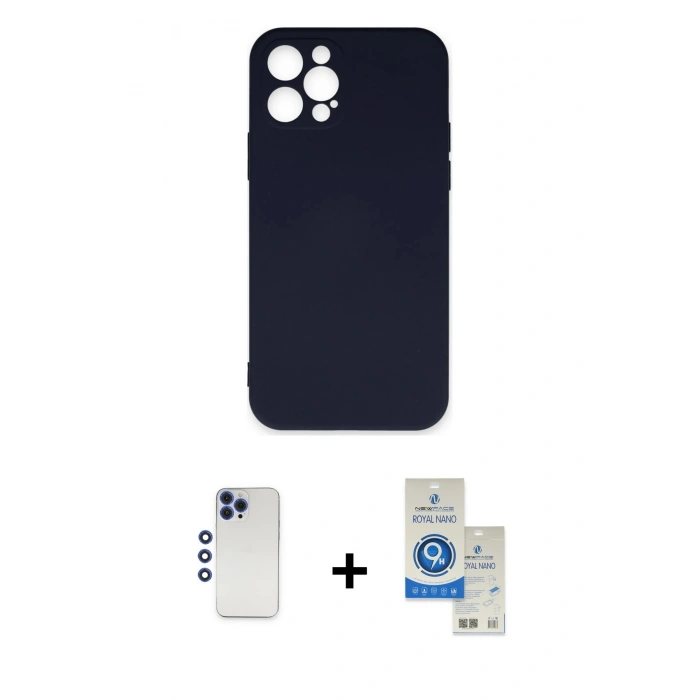 MARSİLYAN™- iPhone 12 Pro Max Kılıf Ahenk Serisi - Şeffaf Royal Nano Ekran Koruyucu + Shine Kamera Lens - LT