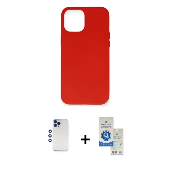 MARSİLYAN™- iPhone 12 Pro Max Kılıf Ahenk Serisi - Şeffaf Royal Nano Ekran Koruyucu + Shine Kamera Lens - LT