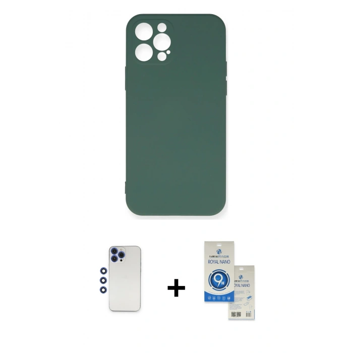 MARSİLYAN™- iPhone 12 Pro Max Kılıf Ahenk Serisi - Şeffaf Royal Nano Ekran Koruyucu + Shine Kamera Lens - LT