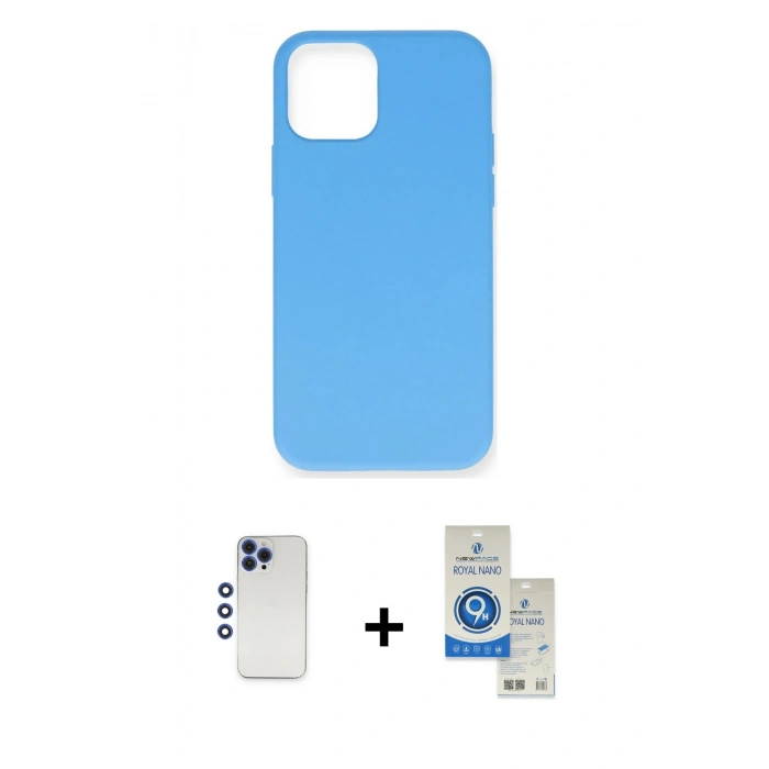 MARSİLYAN™- iPhone 12 Pro Max Kılıf Ahenk Serisi - Şeffaf Royal Nano Ekran Koruyucu + Shine Kamera Lens - LT