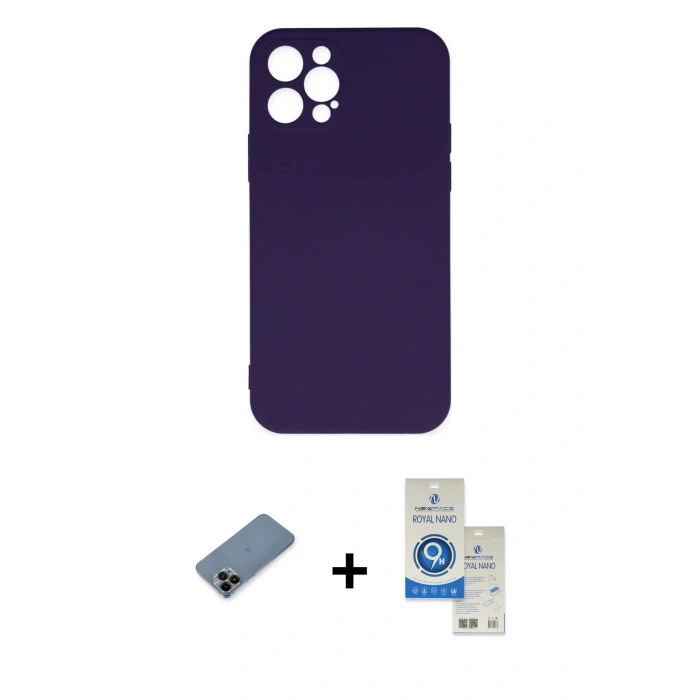MARSİLYAN™- iPhone 12 Pro Max Kılıf Ahenk Serisi - Şeffaf Royal Nano Ekran Koruyucu + Shine Kamera Lens Koruma Cam - SH