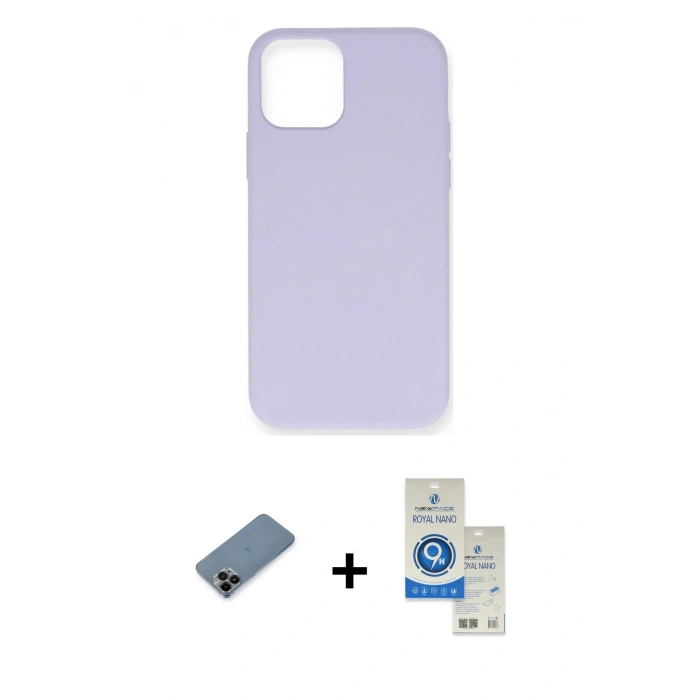 MARSİLYAN™- iPhone 12 Pro Max Kılıf Ahenk Serisi - Şeffaf Royal Nano Ekran Koruyucu + Shine Kamera Lens Koruma Cam - SH
