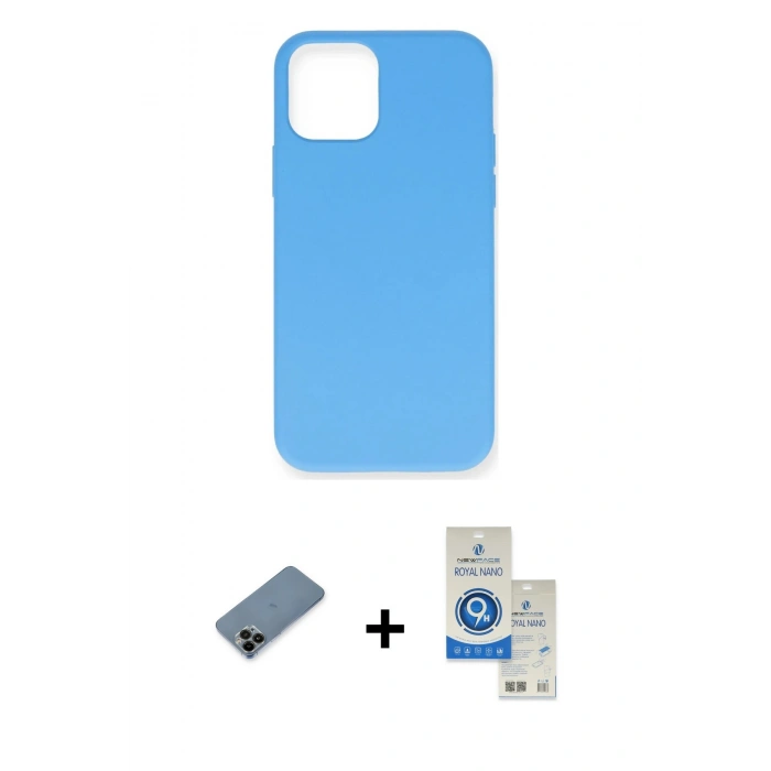 MARSİLYAN™- iPhone 12 Pro Max Kılıf Ahenk Serisi - Şeffaf Royal Nano Ekran Koruyucu + Shine Kamera Lens Koruma Cam - SH
