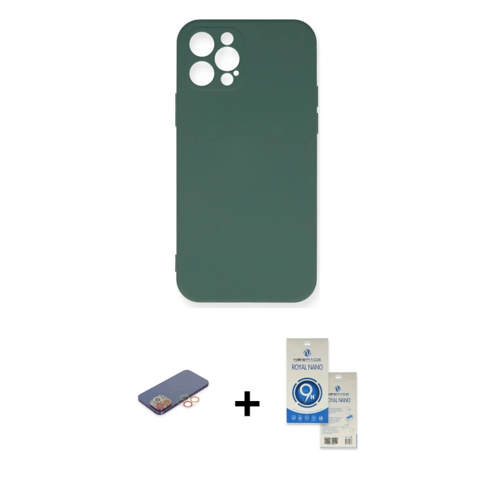 MARSİLYAN™- iPhone 12 Pro Max Kılıf Ahenk Serisi - Şeffaf Royal Nano Ekran Koruyucu + Renkli Kamera Lens Koruma Cam - TU