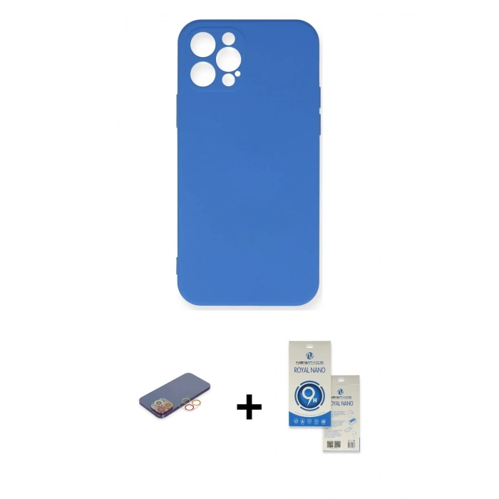 MARSİLYAN™- iPhone 12 Pro Max Kılıf Ahenk Serisi - Şeffaf Royal Nano Ekran Koruyucu + Renkli Kamera Lens Koruma Cam - TU