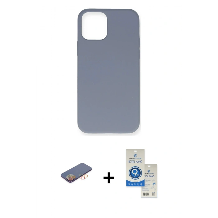 MARSİLYAN™- iPhone 12 Pro Max Kılıf Ahenk Serisi - Şeffaf Royal Nano Ekran Koruyucu + Renkli Kamera Lens Koruma Cam - TU