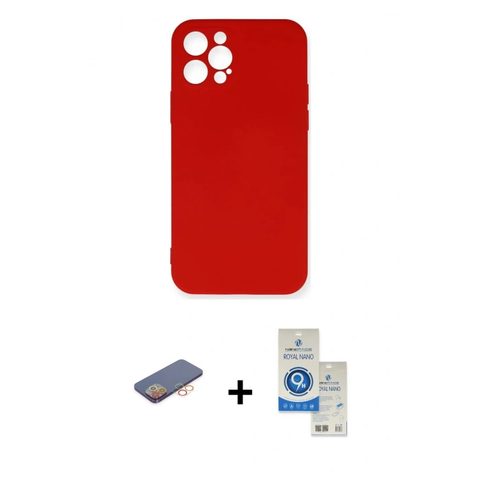 MARSİLYAN™- iPhone 12 Pro Max Kılıf Ahenk Serisi - Şeffaf Royal Nano Ekran Koruyucu + Renkli Kamera Lens Koruma Cam - TU