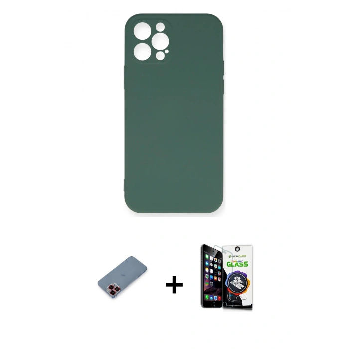 MARSİLYAN™- iPhone 12 Pro Max Kılıf Ahenk Serisi - Şeffaf Temperli Cam Ekran Koruyucu + Kırmızı Metal Kamera Lens Koruma Cam