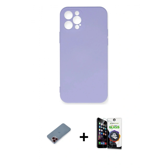 MARSİLYAN™- iPhone 12 Pro Max Kılıf Ahenk Serisi - Şeffaf Temperli Cam Ekran Koruyucu + Kırmızı Metal Kamera Lens Koruma Cam