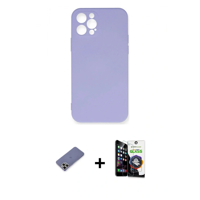 MARSİLYAN™- iPhone 12 Pro Max Kılıf Ahenk Serisi - Şeffaf Temperli Cam Ekran Koruyucu + Metal Kamera Lens Koruma Cam - GD
