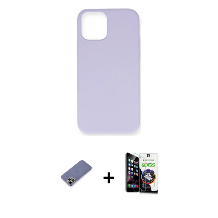 MARSİLYAN™- iPhone 12 Pro Max Kılıf Ahenk Serisi - Şeffaf Temperli Cam Ekran Koruyucu + Metal Kamera Lens Koruma Cam - GD