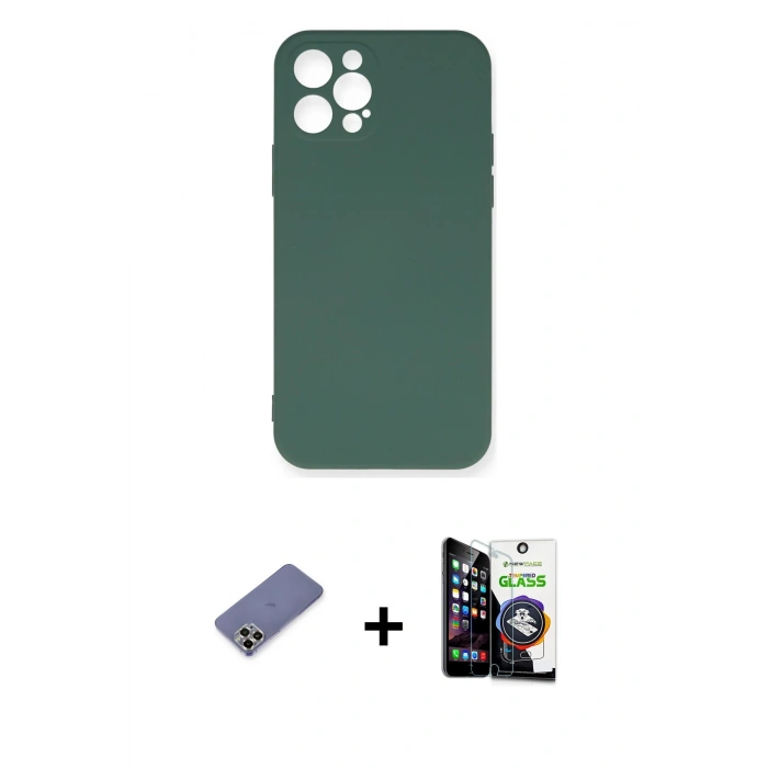 MARSİLYAN™- iPhone 12 Pro Max Kılıf Ahenk Serisi - Şeffaf Temperli Cam Ekran Koruyucu + Metal Kamera Lens Koruma Cam - GD
