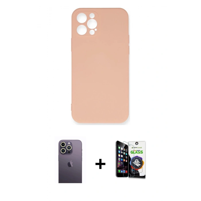 MARSİLYAN™- iPhone 12 Pro Max Kılıf Ahenk Serisi - Şeffaf Temperli Cam Ekran Koruyucu + Neon Fosforlu Kamera Lens - BZ