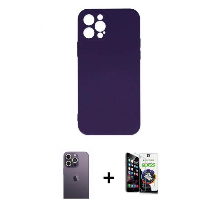 MARSİLYAN™- iPhone 12 Pro Max Kılıf Ahenk Serisi - Şeffaf Temperli Cam Ekran Koruyucu + Neon Fosforlu Kamera Lens - BZ