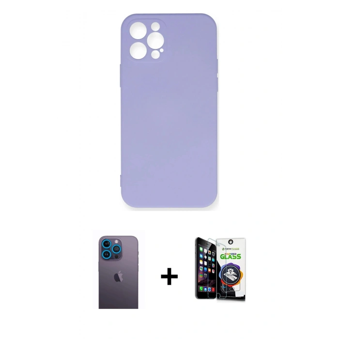 MARSİLYAN™- iPhone 12 Pro Max Kılıf Ahenk Serisi - Şeffaf Temperli Cam Ekran Koruyucu + Neon Fosforlu Kamera Lens - MI