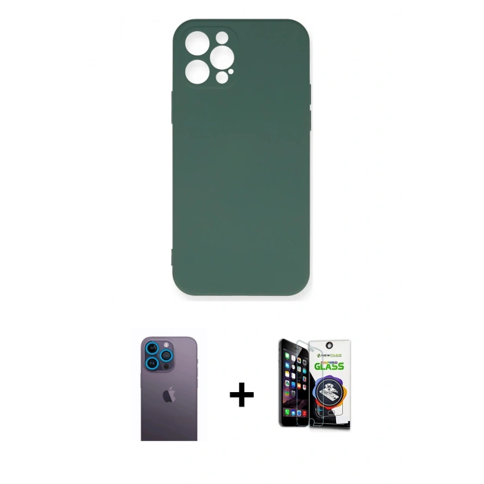 MARSİLYAN™- iPhone 12 Pro Max Kılıf Ahenk Serisi - Şeffaf Temperli Cam Ekran Koruyucu + Neon Fosforlu Kamera Lens - MI
