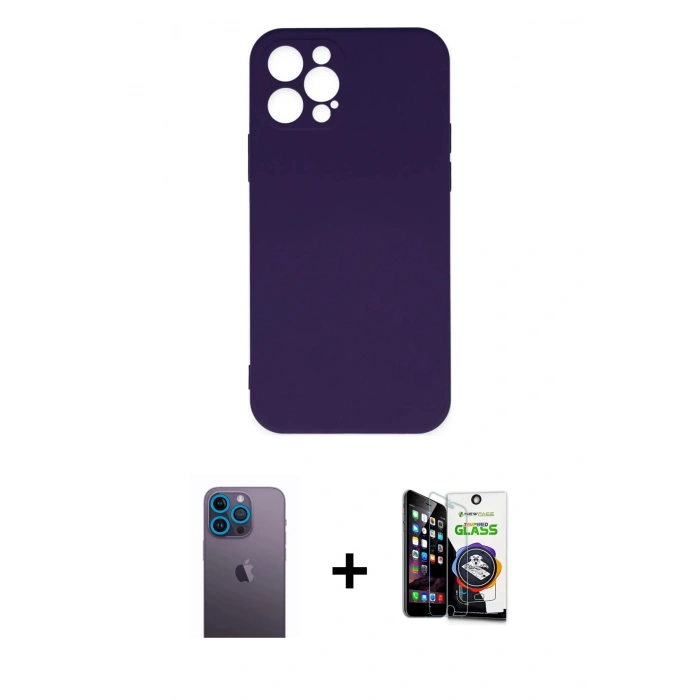 MARSİLYAN™- iPhone 12 Pro Max Kılıf Ahenk Serisi - Şeffaf Temperli Cam Ekran Koruyucu + Neon Fosforlu Kamera Lens - MI