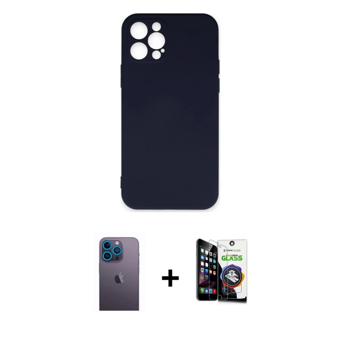 MARSİLYAN™- iPhone 12 Pro Max Kılıf Ahenk Serisi - Şeffaf Temperli Cam Ekran Koruyucu + Neon Fosforlu Kamera Lens - MI