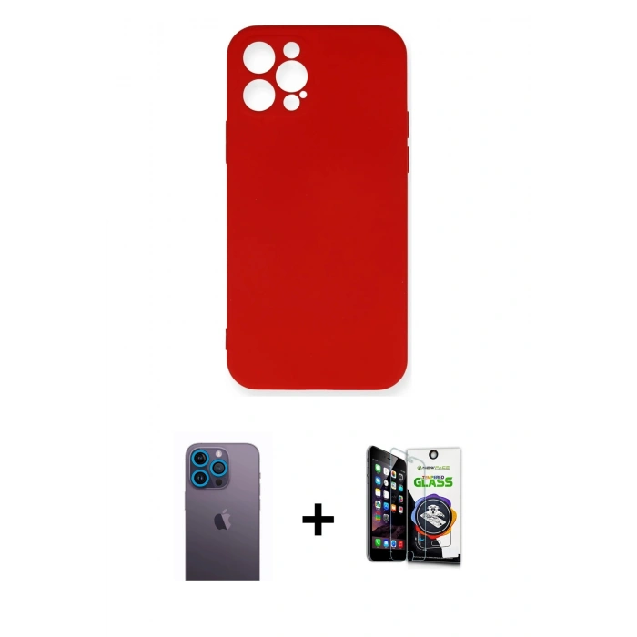 MARSİLYAN™- iPhone 12 Pro Max Kılıf Ahenk Serisi - Şeffaf Temperli Cam Ekran Koruyucu + Neon Fosforlu Kamera Lens - MI