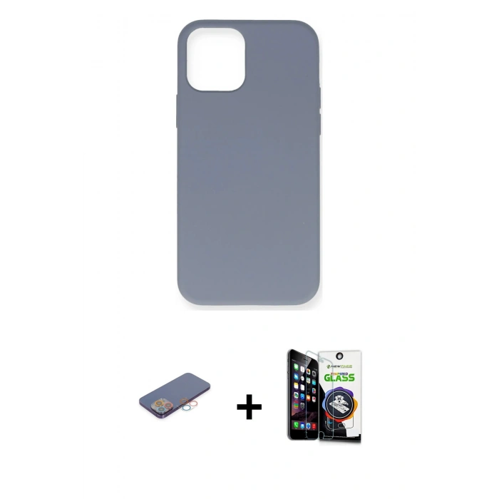 MARSİLYAN™- iPhone 12 Pro Max Kılıf Ahenk Serisi - Şeffaf Temperli Cam Ekran Koruyucu + Renkli Kamera Lens Koruma Cam - PE