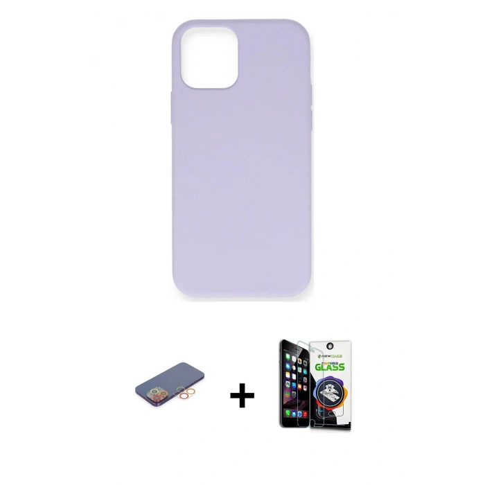 MARSİLYAN™- iPhone 12 Pro Max Kılıf Ahenk Serisi - Şeffaf Temperli Cam Ekran Koruyucu + Renkli Kamera Lens Koruma Cam - TU