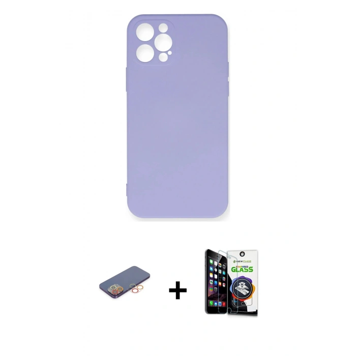 MARSİLYAN™- iPhone 12 Pro Max Kılıf Ahenk Serisi - Şeffaf Temperli Cam Ekran Koruyucu + Renkli Kamera Lens Koruma Cam - TU