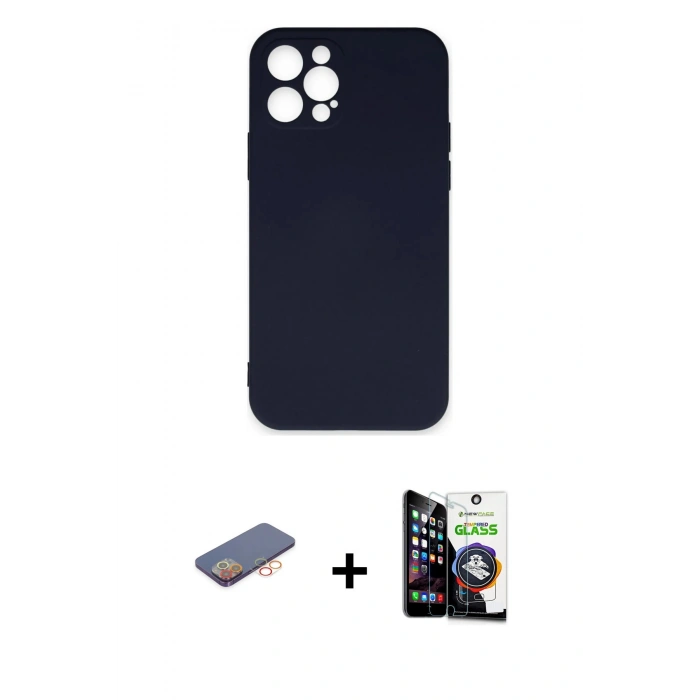 MARSİLYAN™- iPhone 12 Pro Max Kılıf Ahenk Serisi - Şeffaf Temperli Cam Ekran Koruyucu + Renkli Kamera Lens Koruma Cam - TU