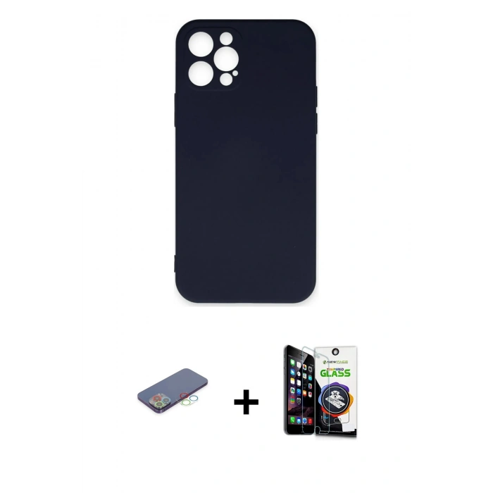MARSİLYAN™- iPhone 12 Pro Max Kılıf Ahenk Serisi - Şeffaf Temperli Cam Ekran Koruyucu + Renkli Kamera Lens Koruma Cam - MI