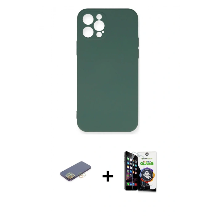 MARSİLYAN™- iPhone 12 Pro Max Kılıf Ahenk Serisi - Şeffaf Temperli Cam Ekran Koruyucu + Sarı Renkli Kamera Lens Koruma Cam