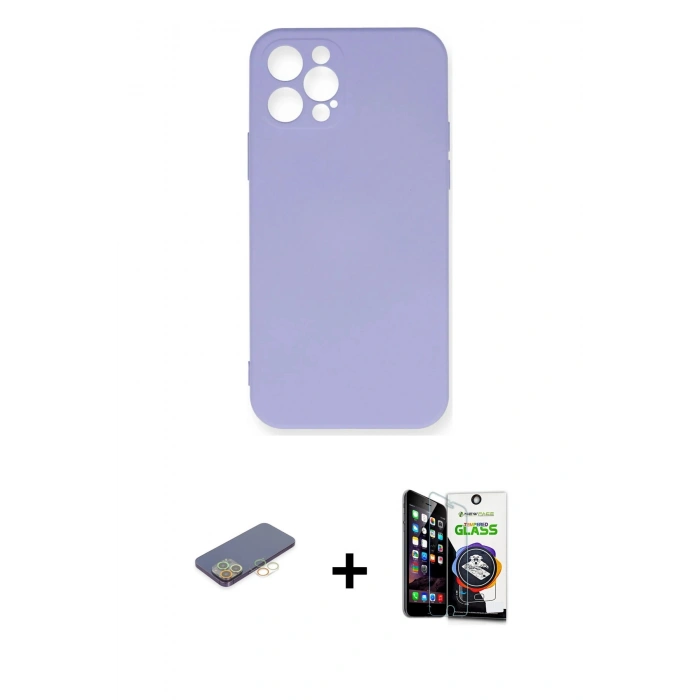 MARSİLYAN™- iPhone 12 Pro Max Kılıf Ahenk Serisi - Şeffaf Temperli Cam Ekran Koruyucu + Sarı Renkli Kamera Lens Koruma Cam