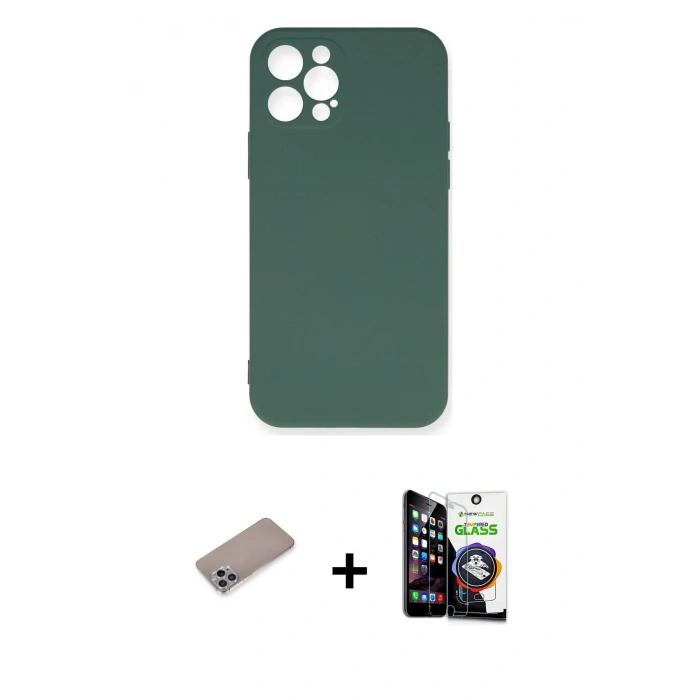 MARSİLYAN™- iPhone 12 Pro Max Kılıf Ahenk Serisi - Şeffaf Temperli Cam Ekran Koruyucu + Shine Kamera Lens Koruma Cam - SABE