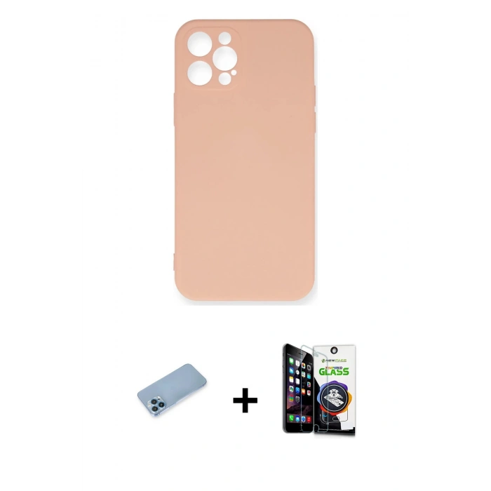 MARSİLYAN™- iPhone 12 Pro Max Kılıf Ahenk Serisi - Şeffaf Temperli Cam Ekran Koruyucu + Shine Kamera Lens Koruma Cam - MI