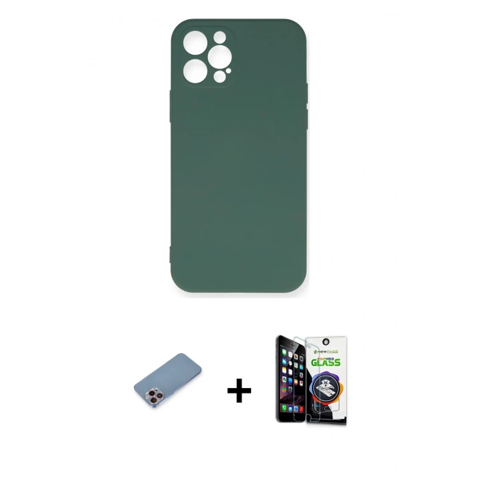 MARSİLYAN™- iPhone 12 Pro Max Kılıf Ahenk Serisi - Şeffaf Temperli Cam Ekran Koruyucu + Shine Kamera Lens Koruma Cam - PE