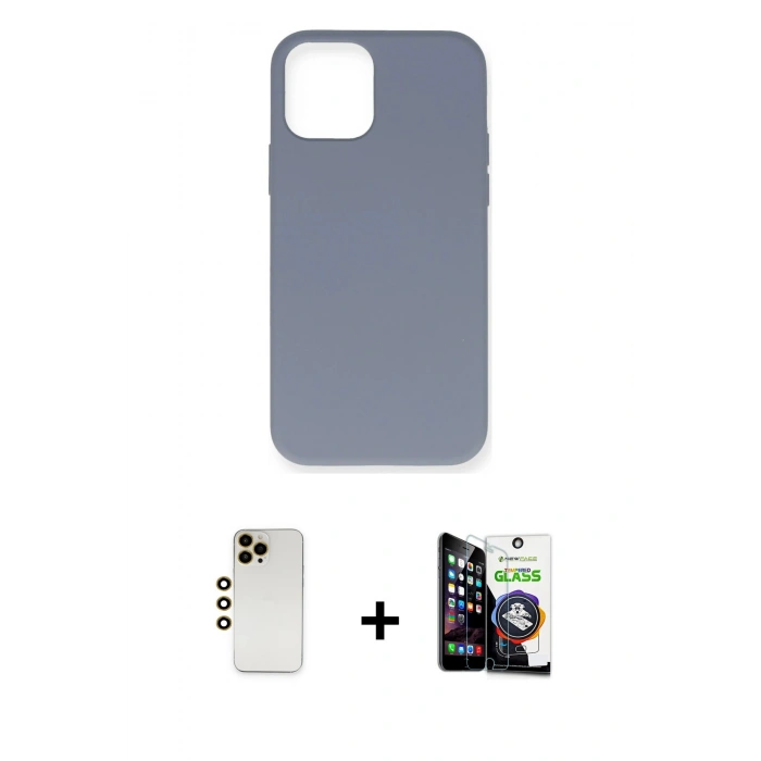 MARSİLYAN™- iPhone 12 Pro Max Kılıf Ahenk Serisi - Şeffaf Temperli Cam Ekran Koruyucu + Shine Kamera Lens - GD