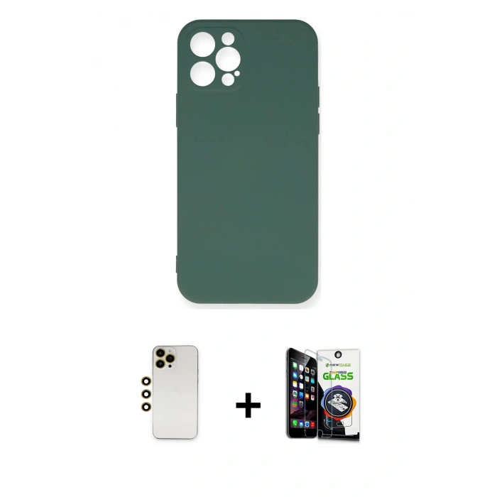 MARSİLYAN™- iPhone 12 Pro Max Kılıf Ahenk Serisi - Şeffaf Temperli Cam Ekran Koruyucu + Shine Kamera Lens - GD